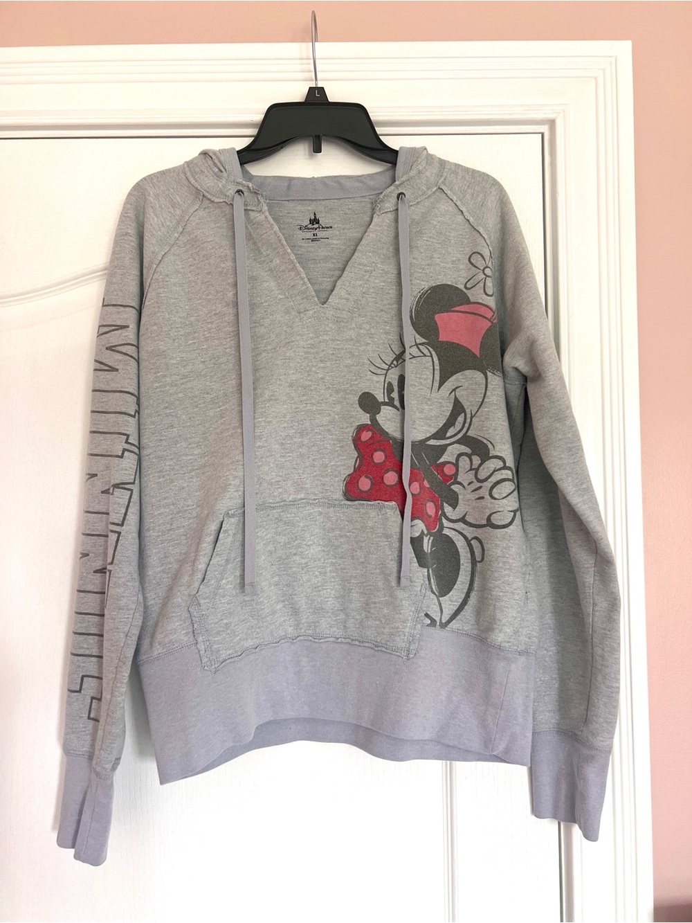 Disney Women's Gray Minnie Mouse Crewneck Sweatshirt with Pink Accents